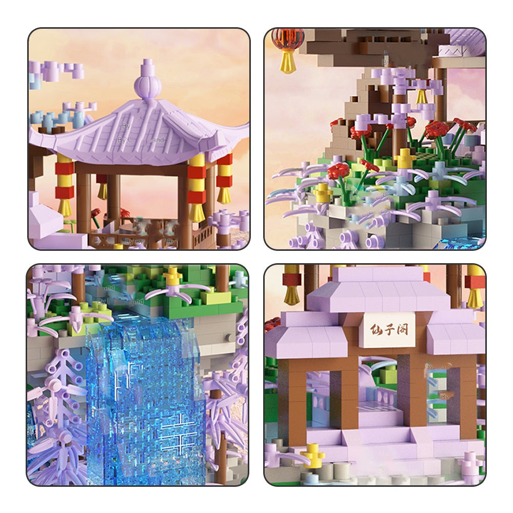 Brehn | Lila Sakura Floating Pavilion Wasserfall Insel Nano Baukasten