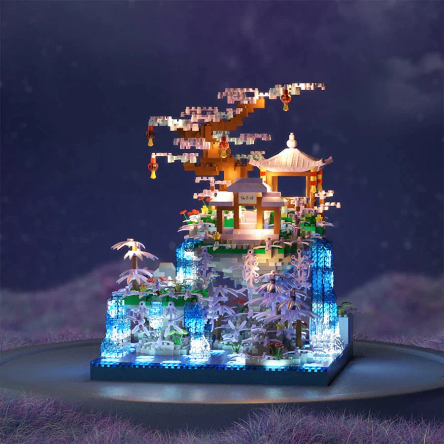 Brehn | Lila Sakura Floating Pavilion Wasserfall Insel Nano Baukasten