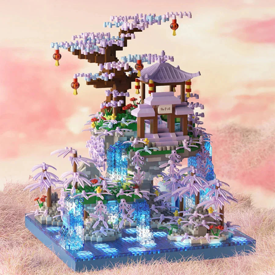 Brehn | Lila Sakura Floating Pavilion Wasserfall Insel Nano Baukasten
