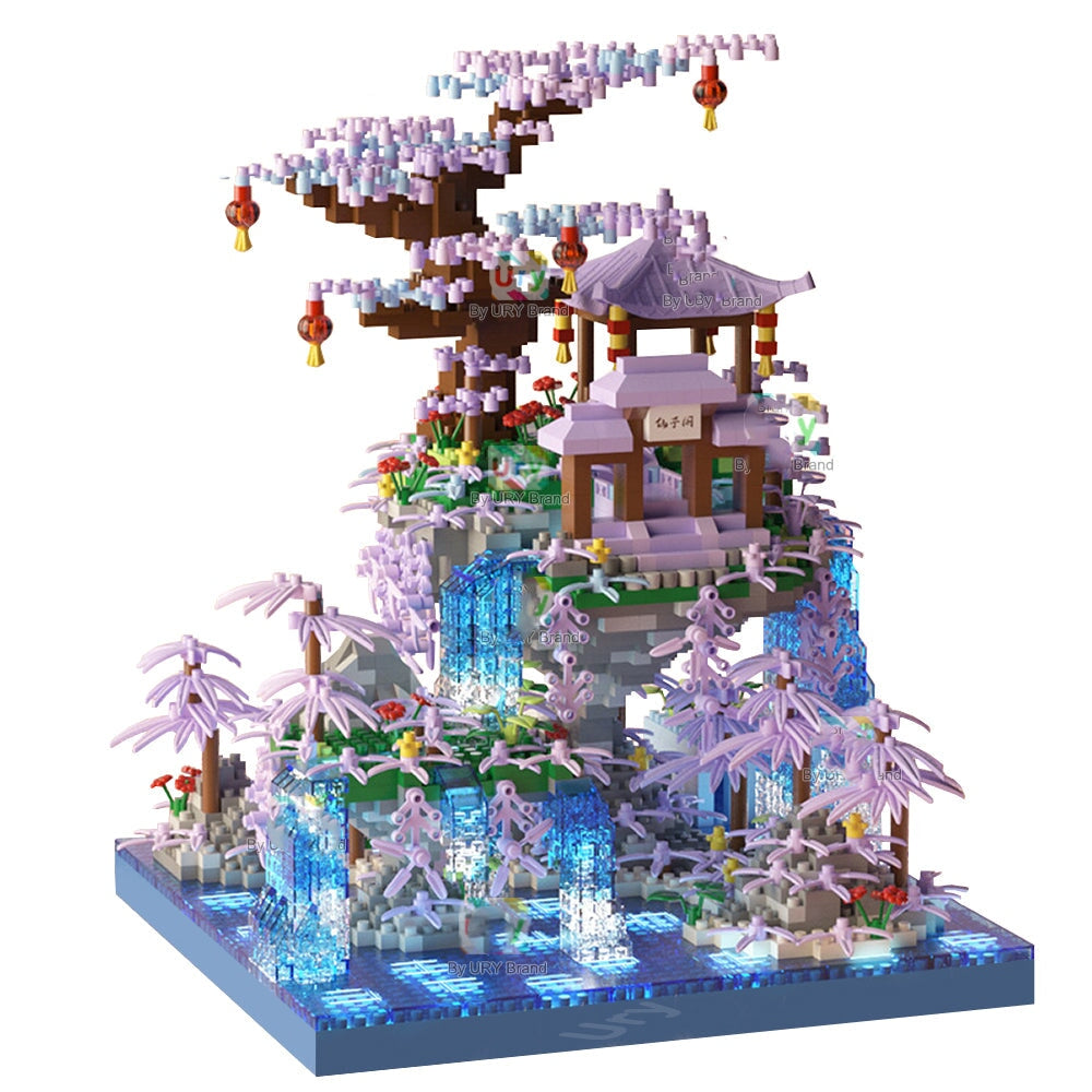 Brehn | Lila Sakura Floating Pavilion Wasserfall Insel Nano Baukasten