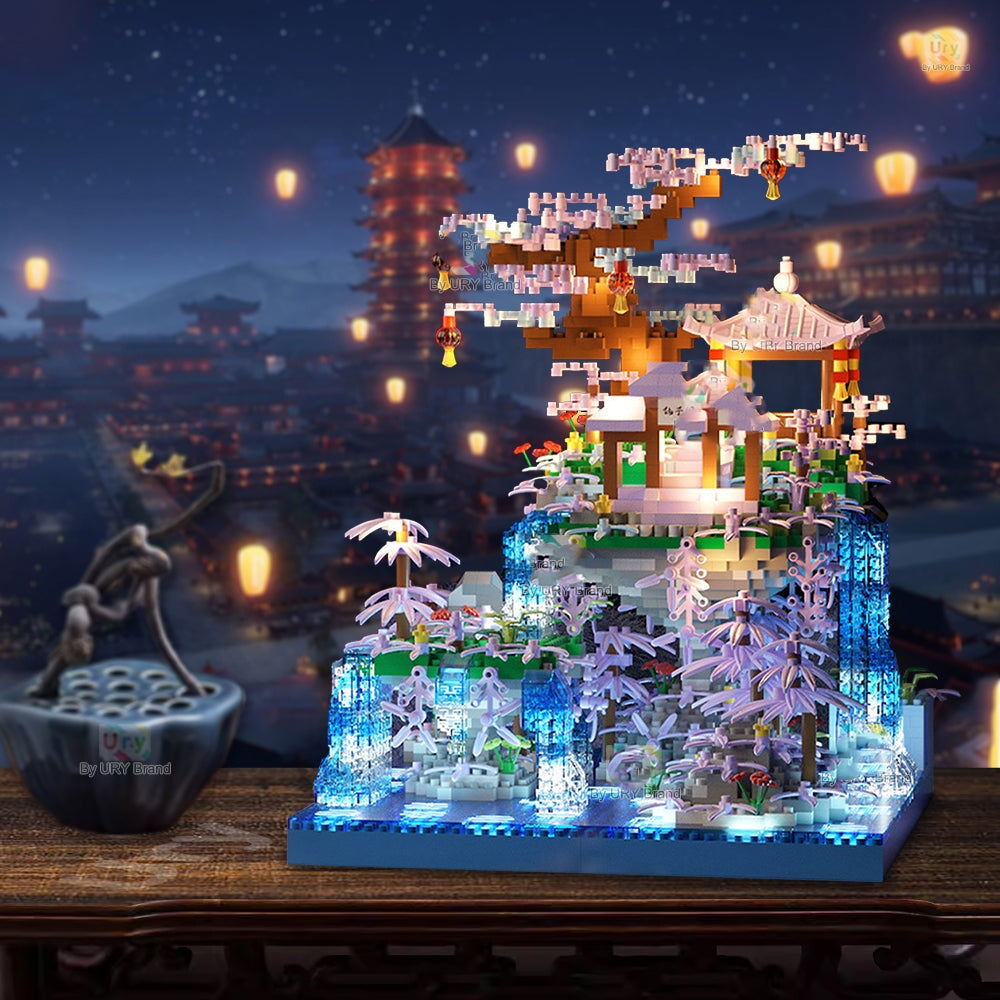 Brehn | Lila Sakura Floating Pavilion Wasserfall Insel Nano Baukasten
