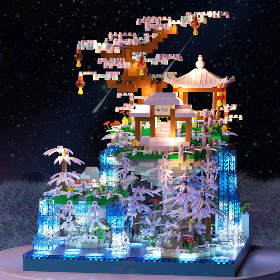 Brehn | Lila Sakura Floating Pavilion Wasserfall Insel Nano Baukasten