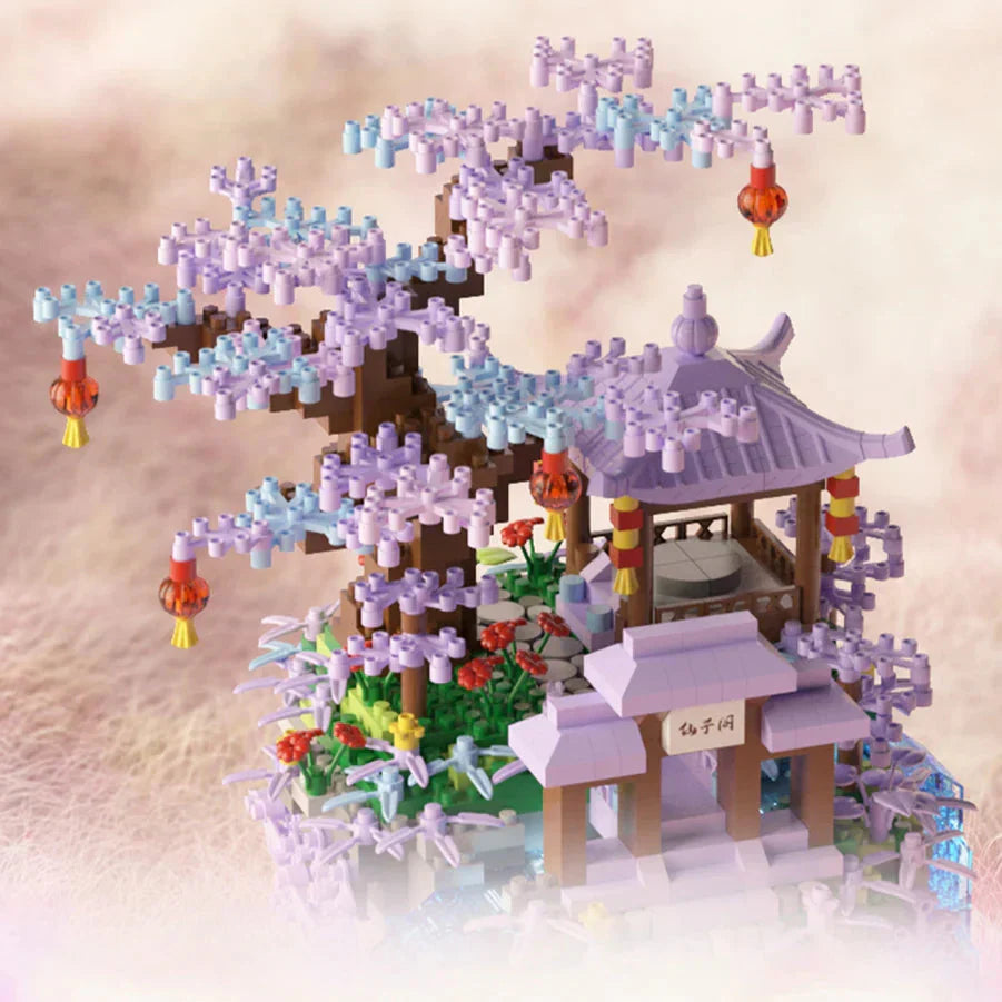 Brehn | Lila Sakura Floating Pavilion Wasserfall Insel Nano Baukasten