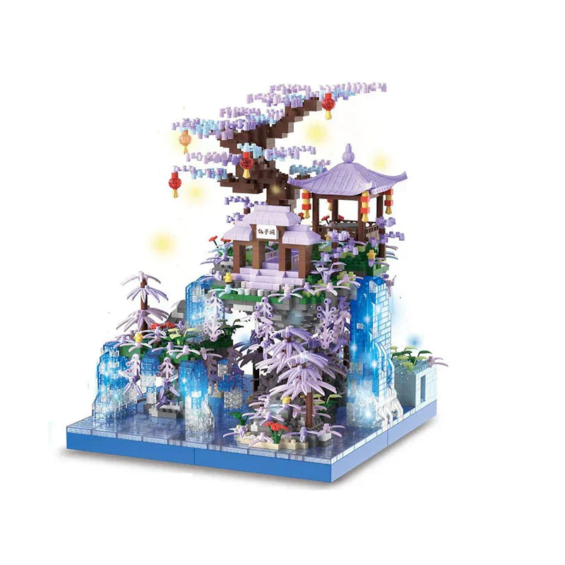 Brehn | Lila Sakura Floating Pavilion Wasserfall Insel Nano Baukasten