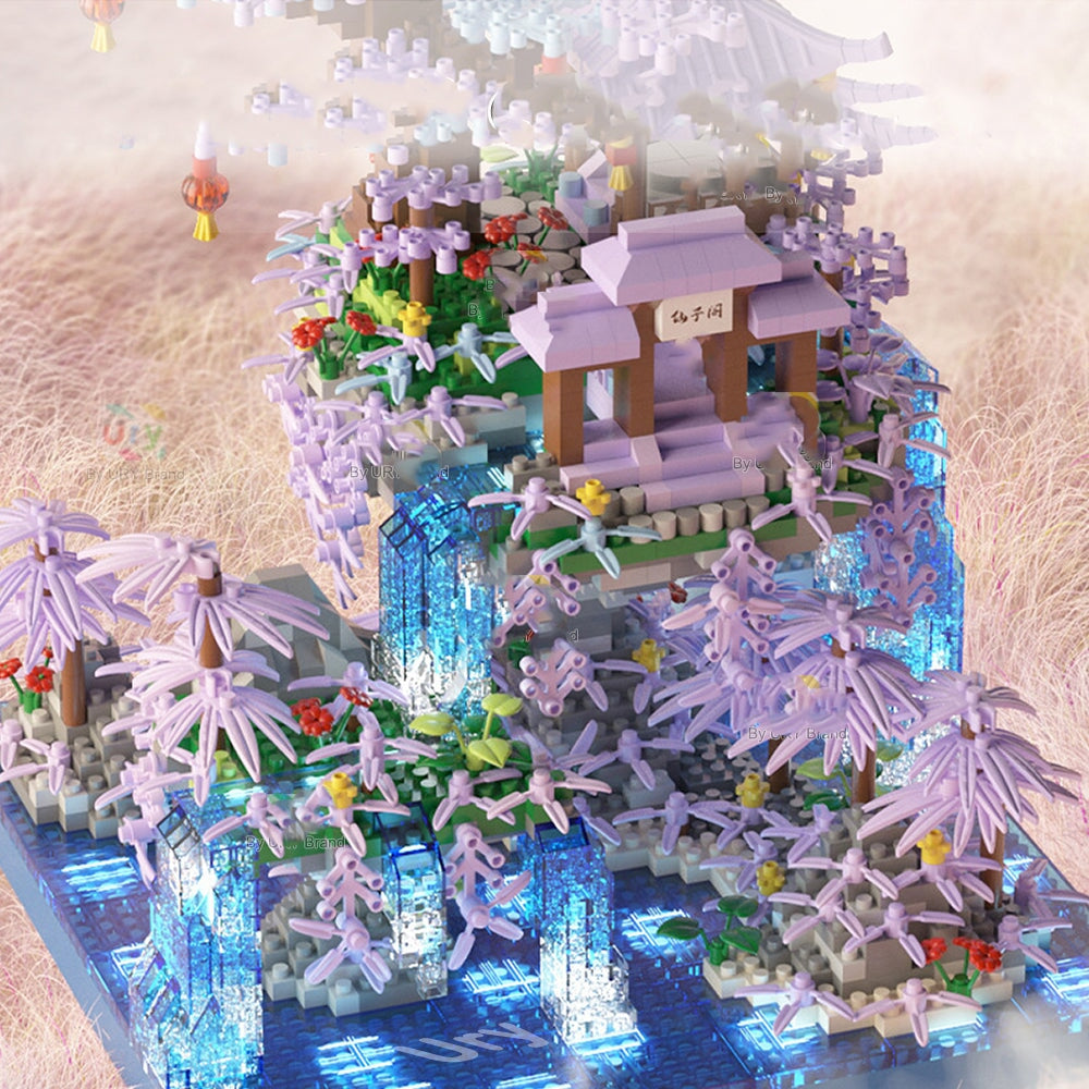 Brehn | Lila Sakura Floating Pavilion Wasserfall Insel Nano Baukasten