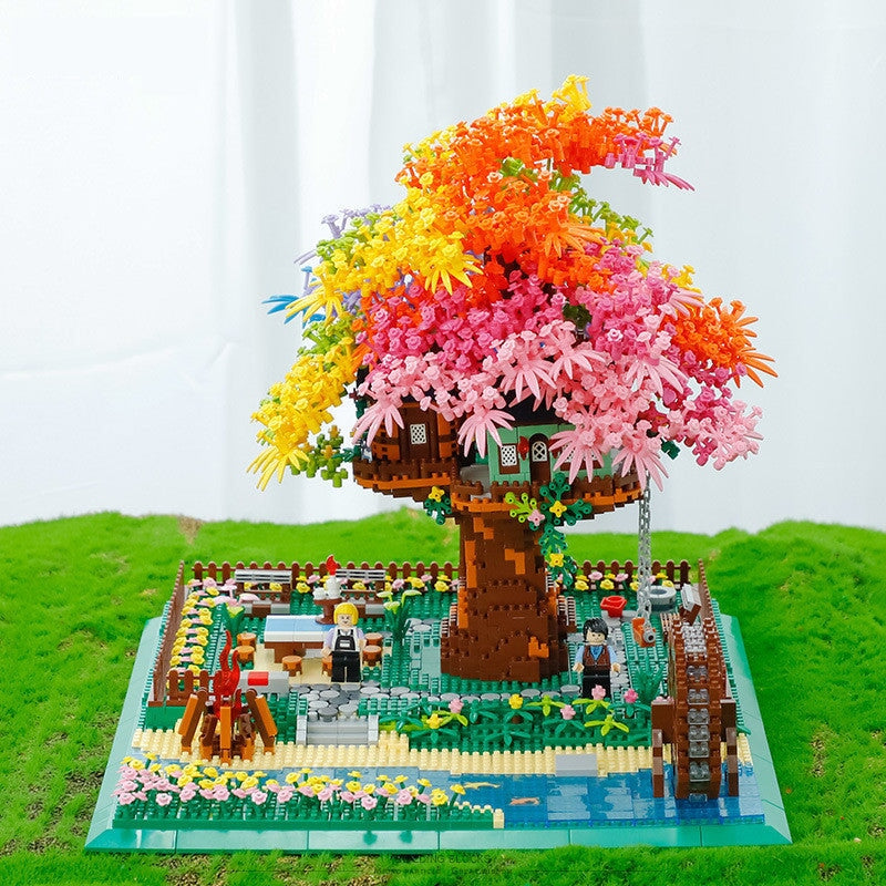 Brehn | Regenbogen Sakura Baumhaus Licht Nano Bauklötze