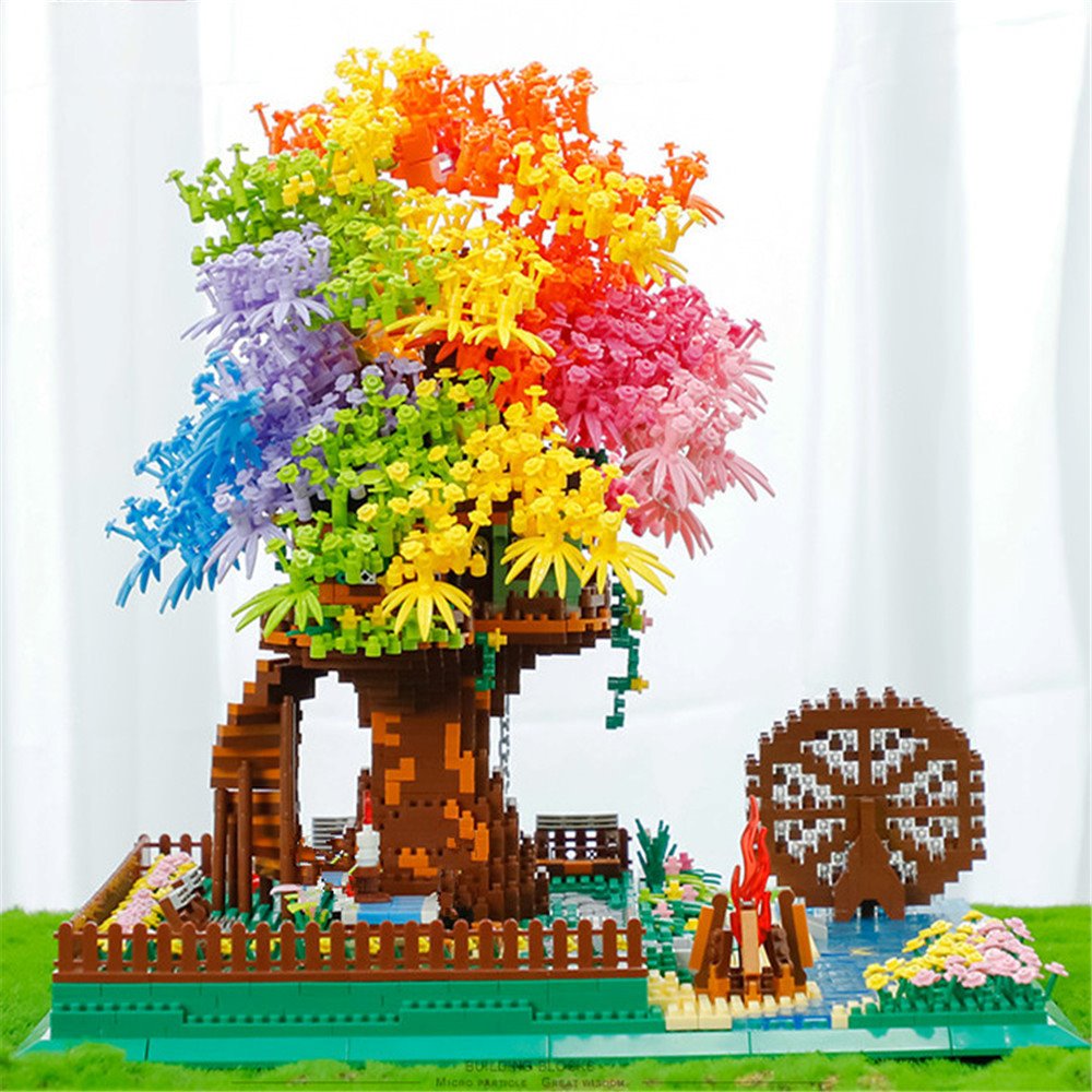 Brehn | Regenbogen Sakura Baumhaus Licht Nano Bauklötze