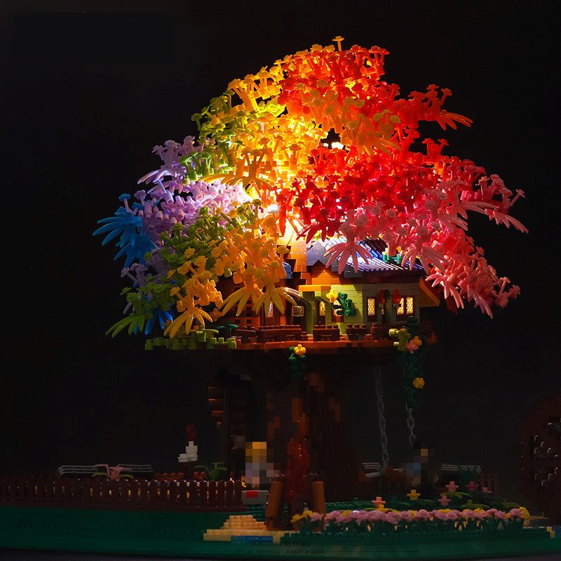 Brehn | Regenbogen Sakura Baumhaus Licht Nano Bauklötze
