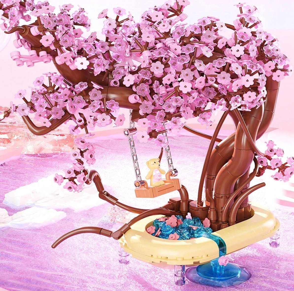 Brehn | Romantischer Sakura Bär Schaukelbaum Mikro Bauklötze