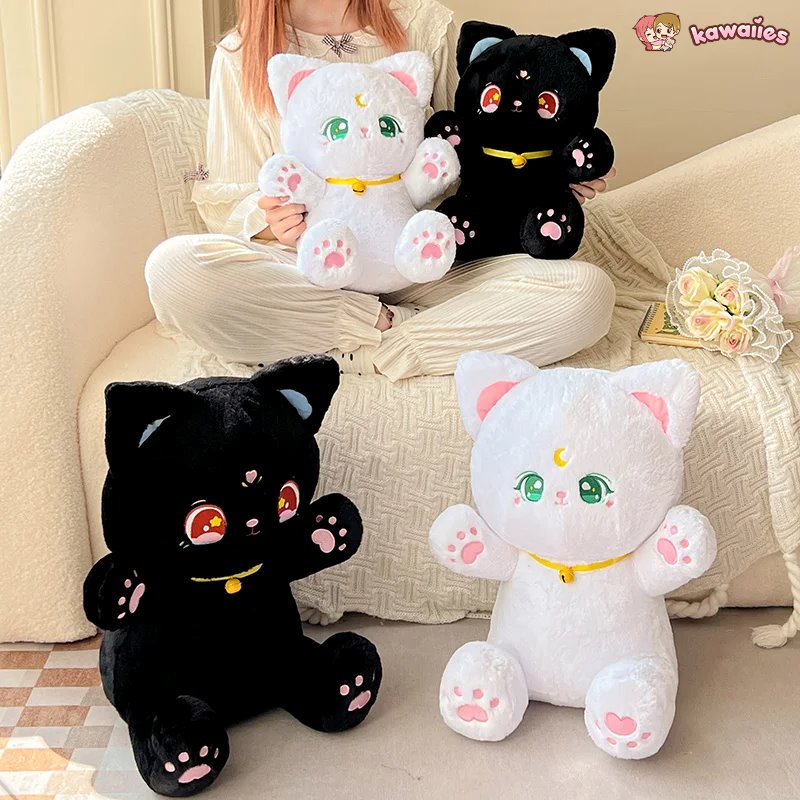 Brehn | Sailor Moon Flauschige Schwarze Weiße Katzen Plüschtiere