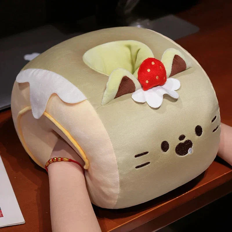 Brehn | Weiche Katze Swiss Roll Kuchen Handwärmer Plüsch mit Decke