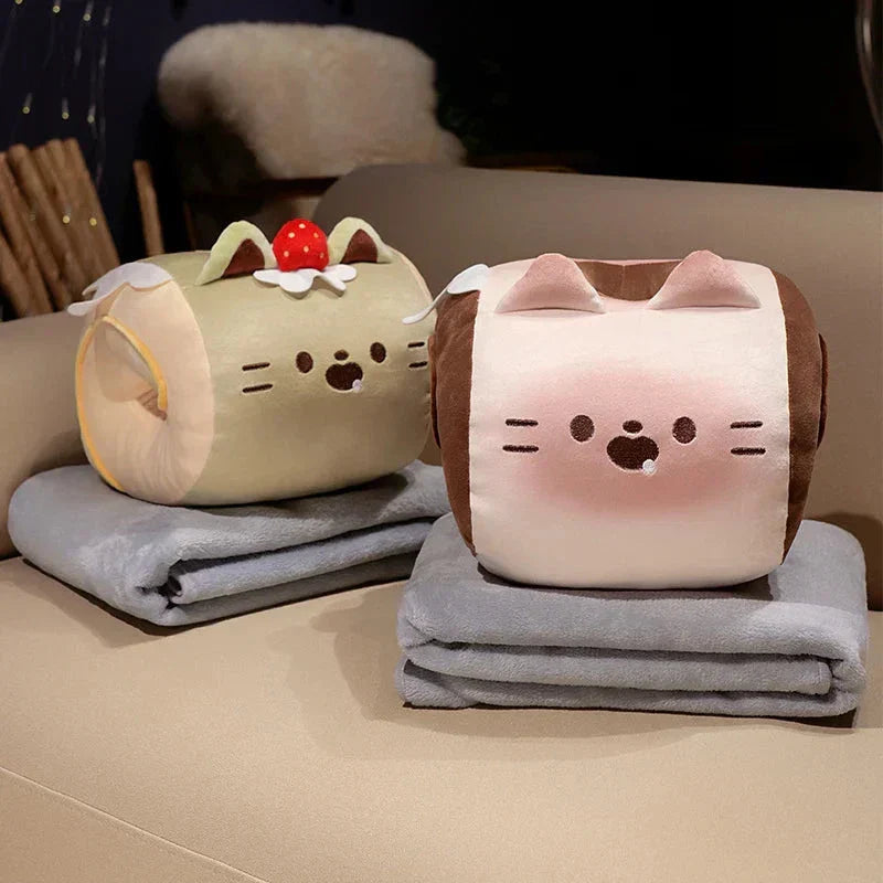 Brehn | Weiche Katze Swiss Roll Kuchen Handwärmer Plüsch mit Decke