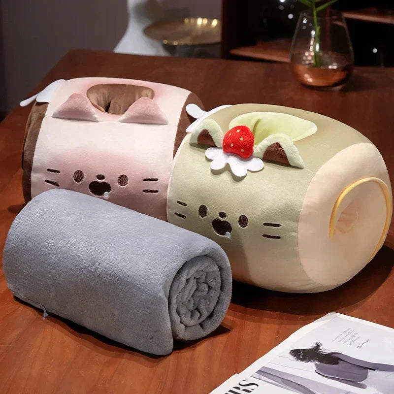 Brehn | Weiche Katze Swiss Roll Kuchen Handwärmer Plüsch mit Decke