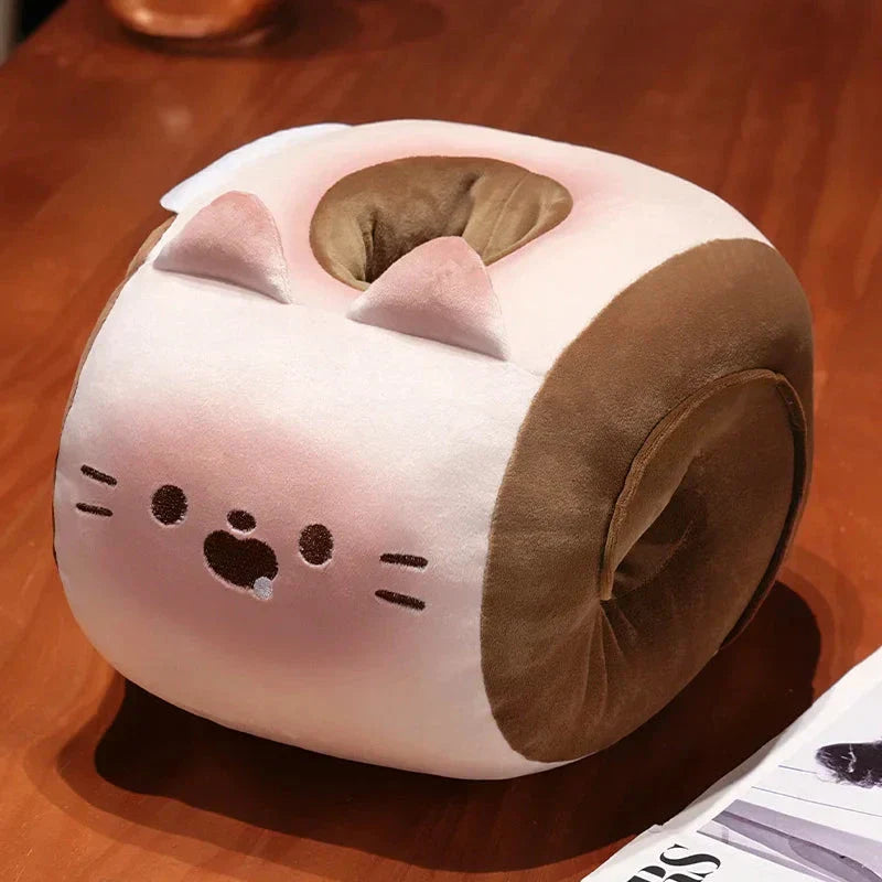 Brehn | Weiche Katze Swiss Roll Kuchen Handwärmer Plüsch mit Decke
