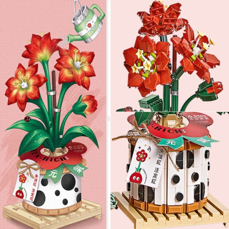 Brehn | Erdbeertopf & Rote Blume Mikro-Bauklötze