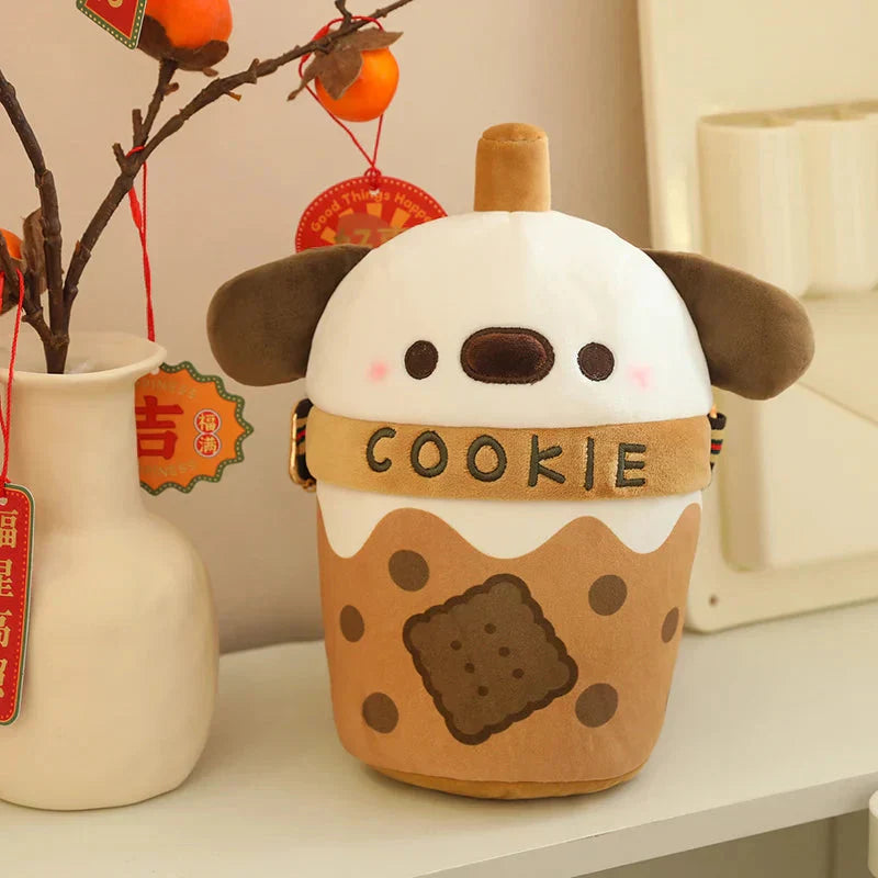 Brehn | Weißer Bichon Frisé Plüsch Bubble Tea Keks Tasche