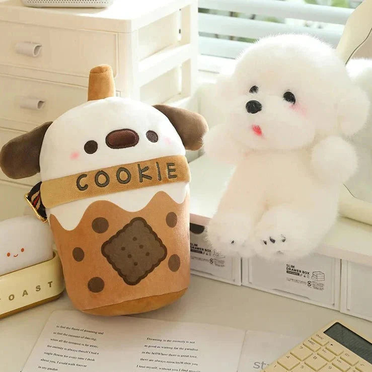 Brehn | Weißer Bichon Frisé Plüsch Bubble Tea Keks Tasche