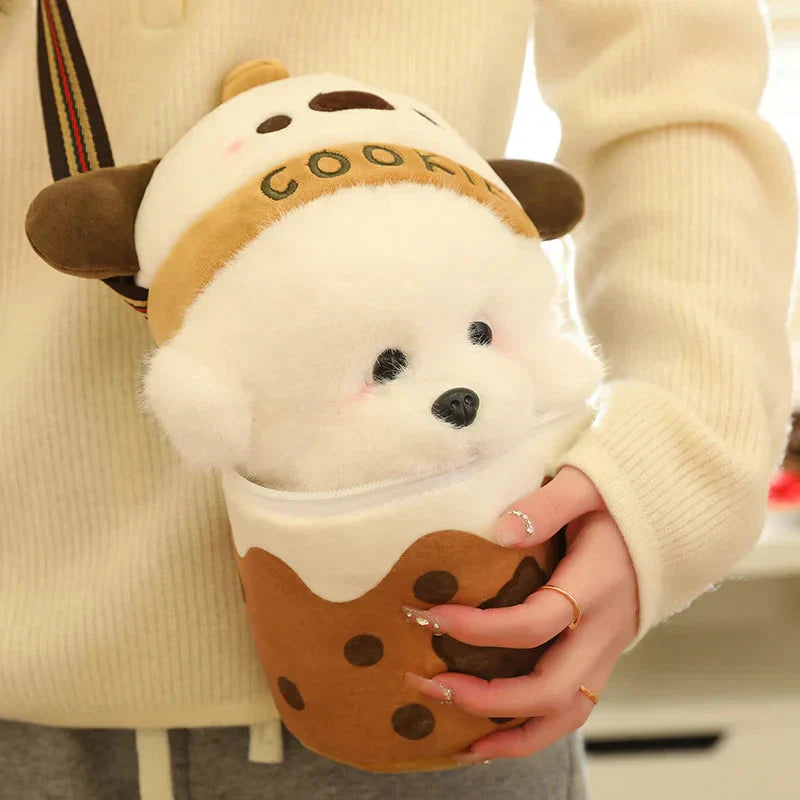 Brehn | Weißer Bichon Frisé Plüsch Bubble Tea Keks Tasche