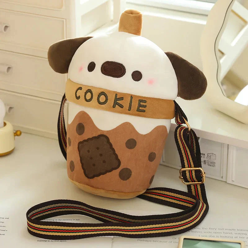 Brehn | Weißer Bichon Frisé Plüsch Bubble Tea Keks Tasche