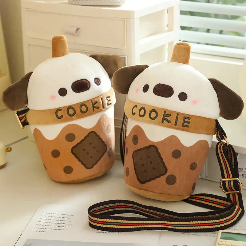 Brehn | Weißer Bichon Frisé Plüsch Bubble Tea Keks Tasche