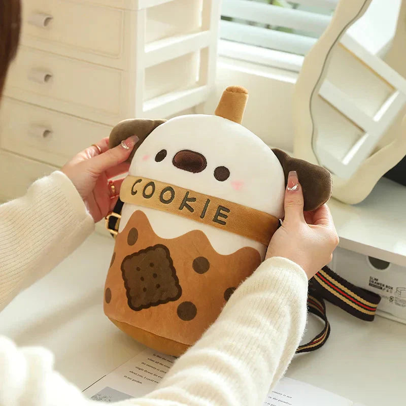 Brehn | Weißer Bichon Frisé Plüsch Bubble Tea Keks Tasche