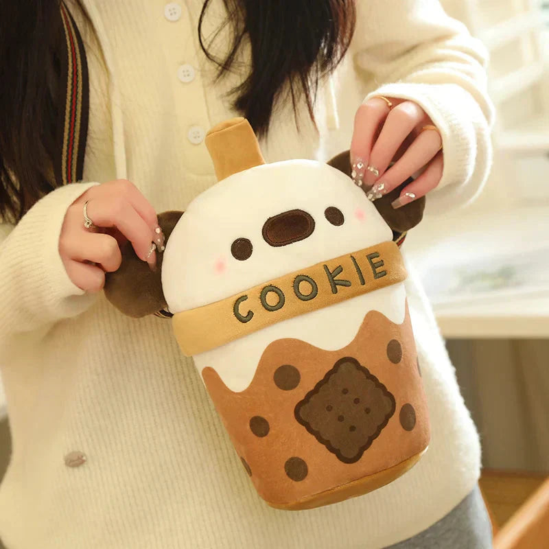 Brehn | Weißer Bichon Frisé Plüsch Bubble Tea Keks Tasche