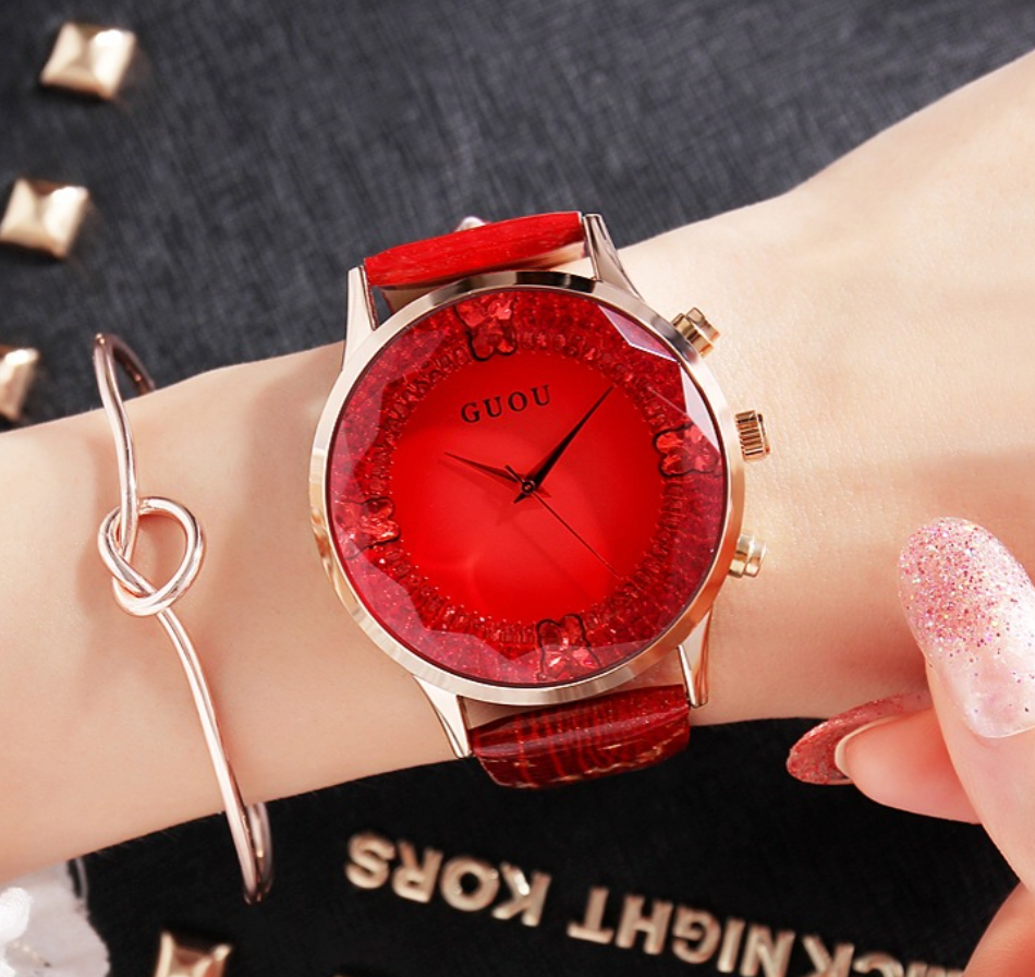 Brehn | Luxuriöse Diamant Echtes Leder Damen Uhr