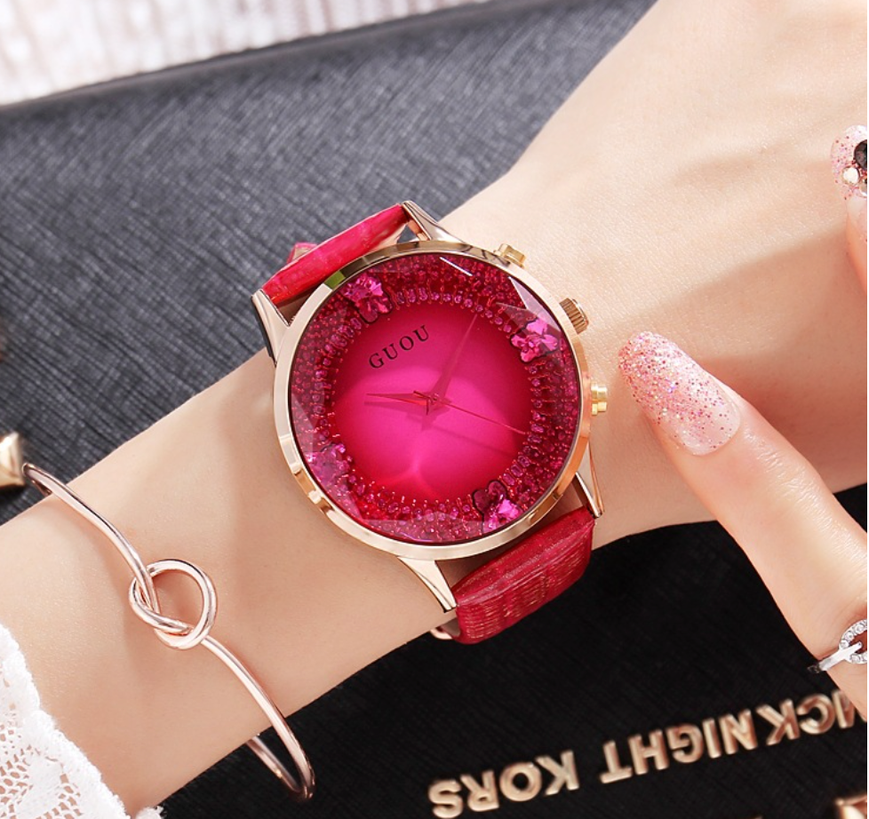 Brehn | Luxuriöse Diamant Echtes Leder Damen Uhr