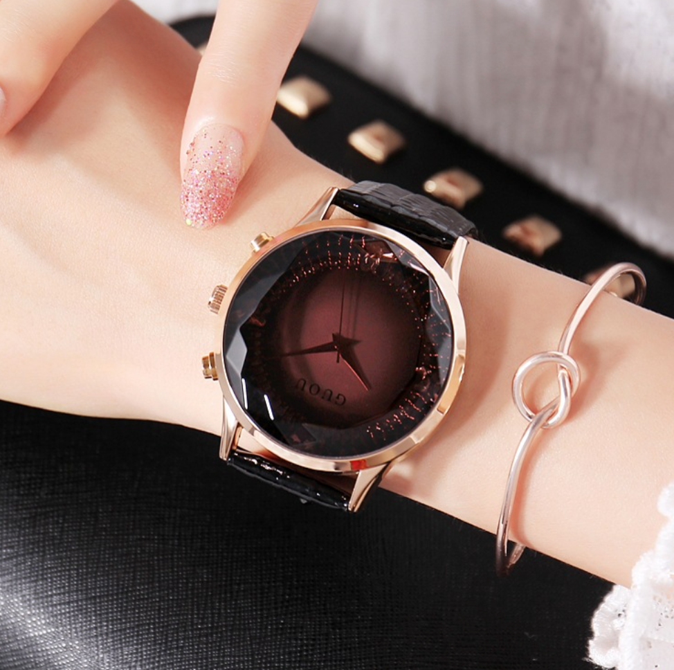 Brehn | Luxuriöse Diamant Echtes Leder Damen Uhr