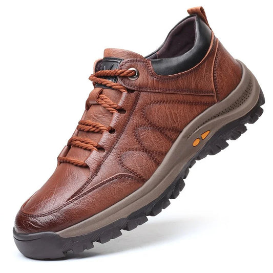 Brehn | Handgenähte Herren-Freizeitschuhe | Echtes Rindsleder | Orthopädisches Drei-Fuß-Stützdesign | Rutschfeste Gummisohle | Wasserabweisend & Atmungsaktiv | Schwarz & Braun