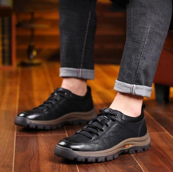 Brehn | Handgenähte Herren-Freizeitschuhe | Echtes Rindsleder | Orthopädisches Drei-Fuß-Stützdesign | Rutschfeste Gummisohle | Wasserabweisend & Atmungsaktiv | Schwarz & Braun
