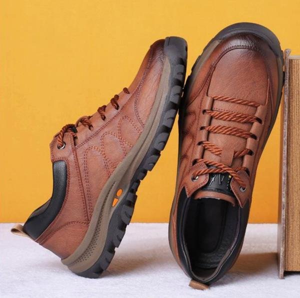 Brehn | Handgenähte Herren-Freizeitschuhe | Echtes Rindsleder | Orthopädisches Drei-Fuß-Stützdesign | Rutschfeste Gummisohle | Wasserabweisend & Atmungsaktiv | Schwarz & Braun