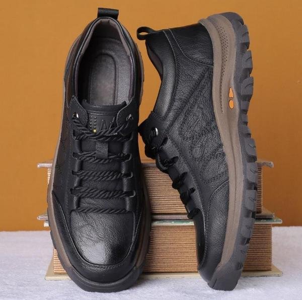 Brehn | Handgenähte Herren-Freizeitschuhe | Echtes Rindsleder | Orthopädisches Drei-Fuß-Stützdesign | Rutschfeste Gummisohle | Wasserabweisend & Atmungsaktiv | Schwarz & Braun