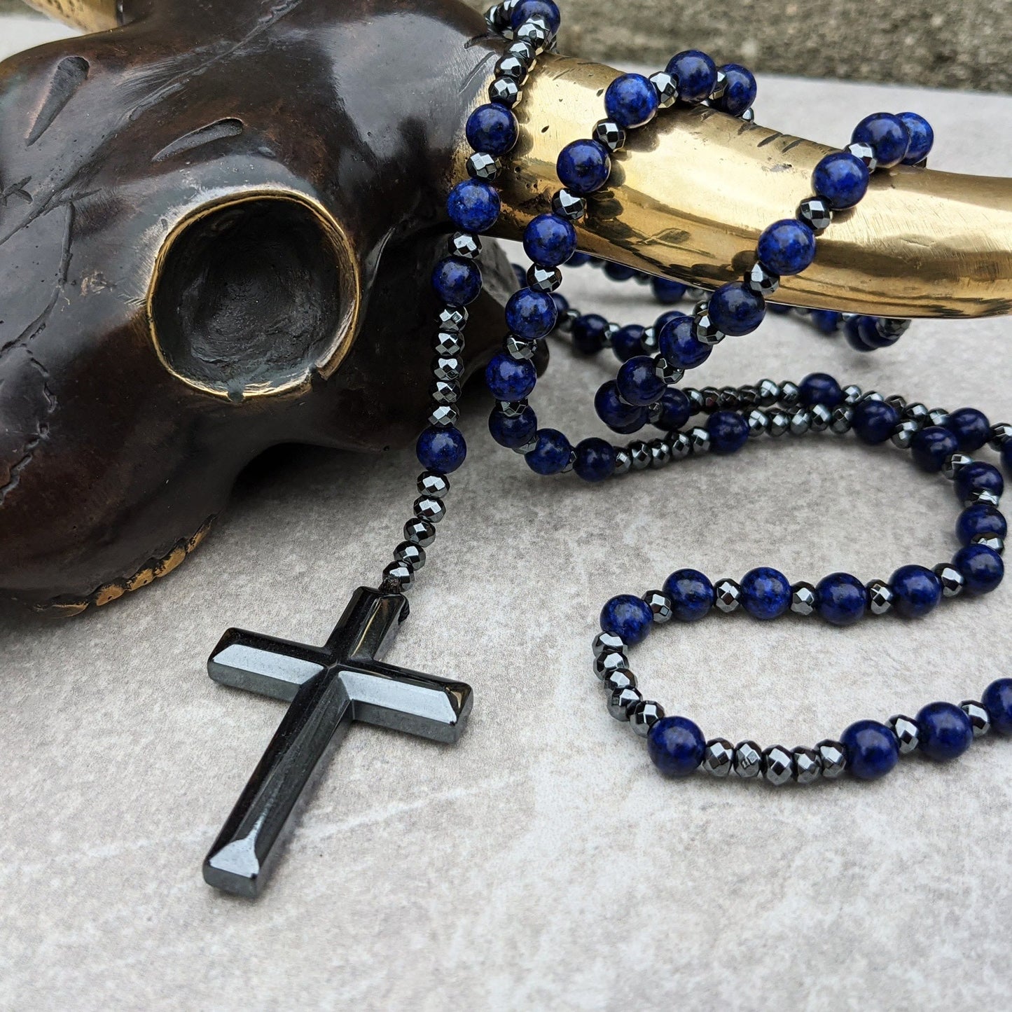 Orion-Spirituelle Halskette mit Tigerauge und Lapislazuli – Rosenkranz für Männer