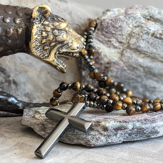 Orion-Spirituelle Halskette mit Tigerauge und Lapislazuli – Rosenkranz für Männer