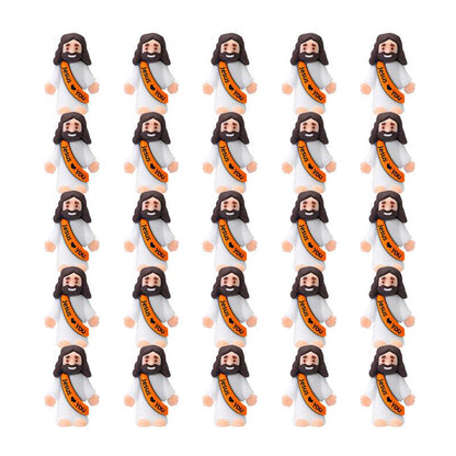 Mini-Jesusfiguren mit dem Slogan „Jesus liebt dich“