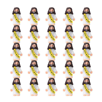 Mini-Jesusfiguren mit dem Slogan „Jesus liebt dich“