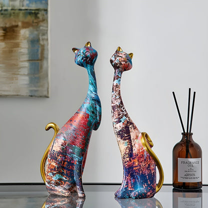 Sweet Lovers - Handgemalte Katzenpaar-Skulptur für ewige Zuneigung | Brehn