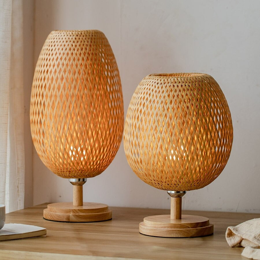Woven Bamboo Nachttischlampe im Vintage-Retro-Stil | Brehn