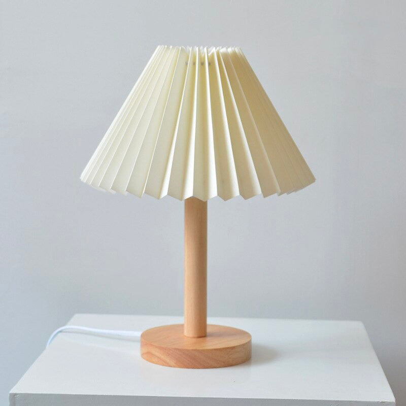 Holz Nachttischlampe mit gefaltetem Schirm Vintage Design | Brehn
