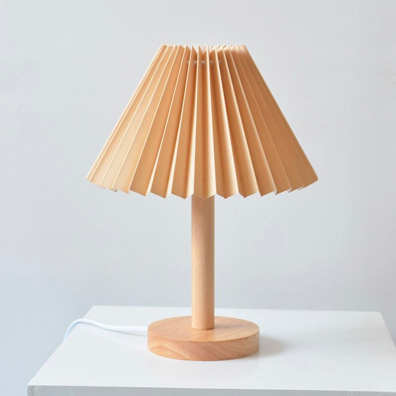 Holz Nachttischlampe mit gefaltetem Schirm Vintage Design | Brehn