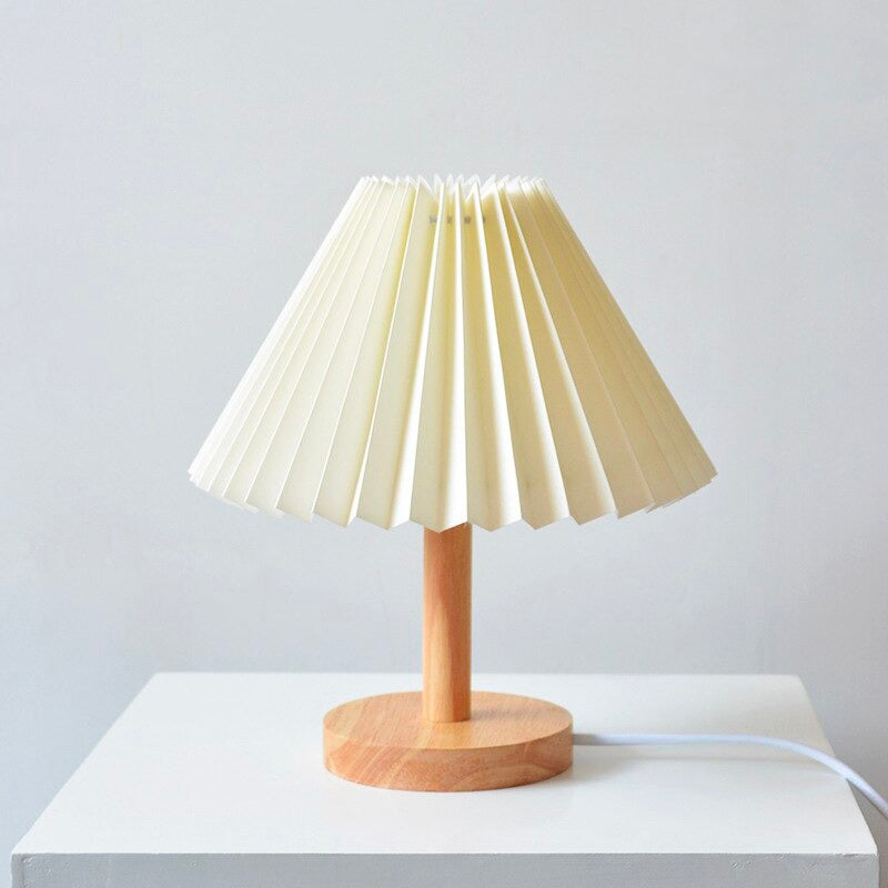 Holz Nachttischlampe mit gefaltetem Schirm Vintage Design | Brehn