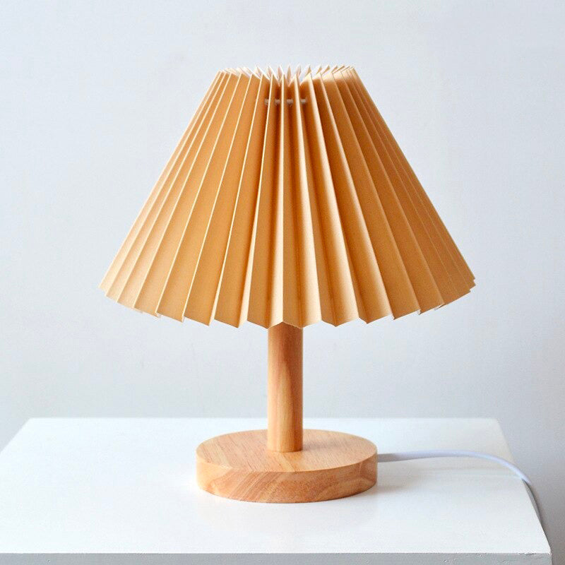 Holz Nachttischlampe mit gefaltetem Schirm Vintage Design | Brehn