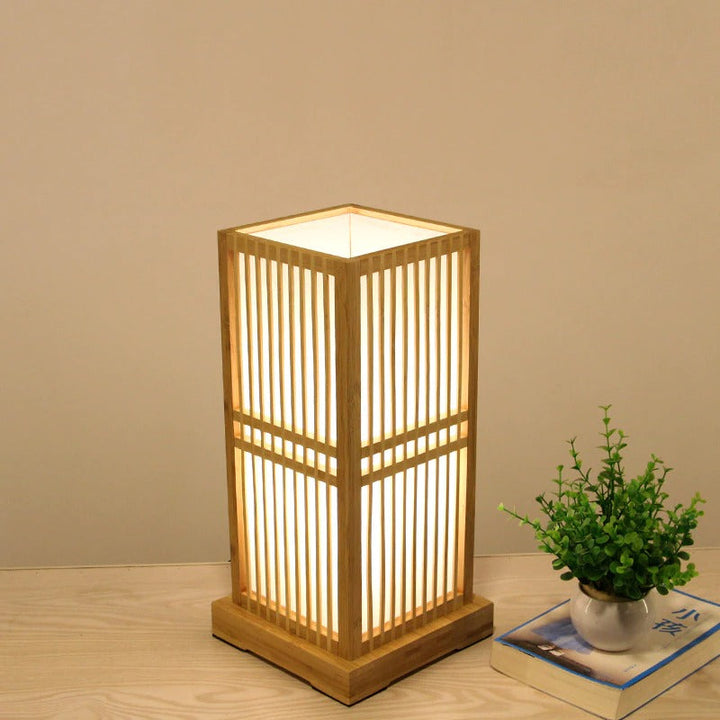 Tatami Japanische Nachttischlampe mit Holz-Bambusschirm | Brehn