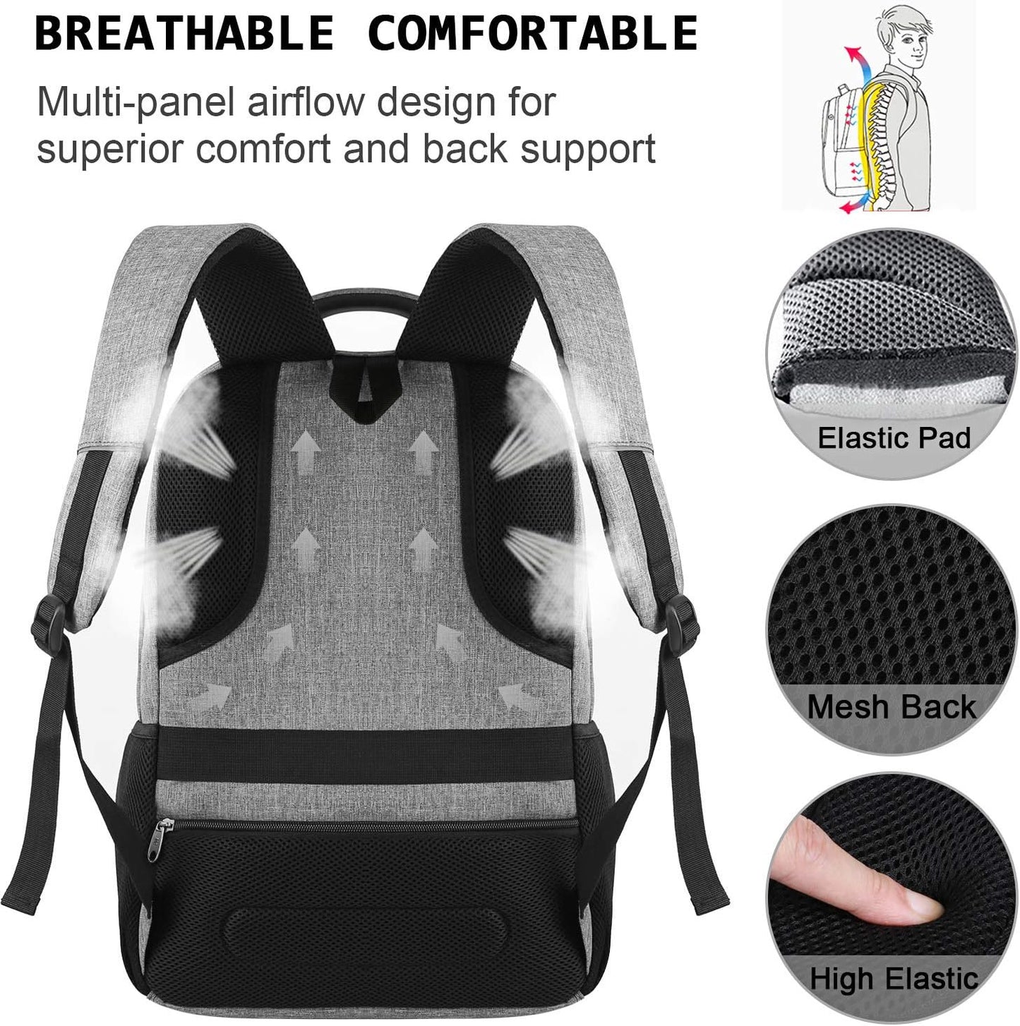 Slim Anti-Diebstahl Laptop Rucksack mit USB-Ladeanschluss | Brehn
