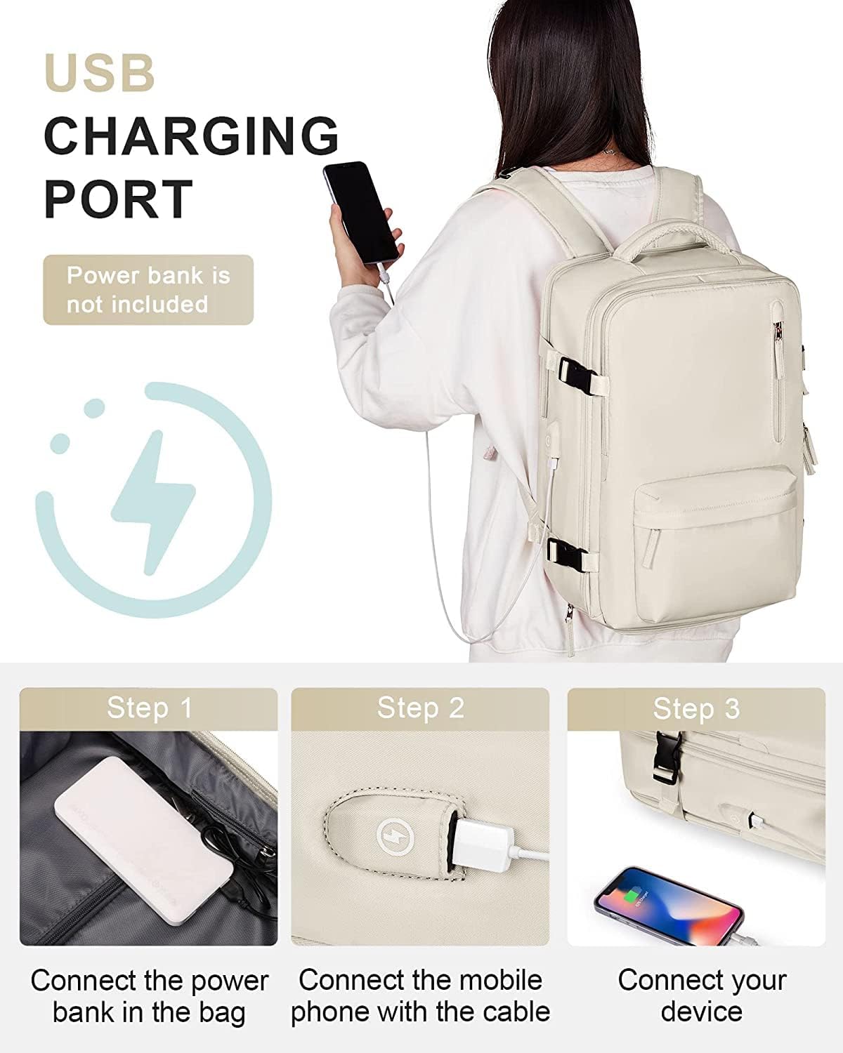 Wasserfester Reise-Rucksack mit Schuhfach & USB-Anschluss – 14" Laptop geeignet | Brehn