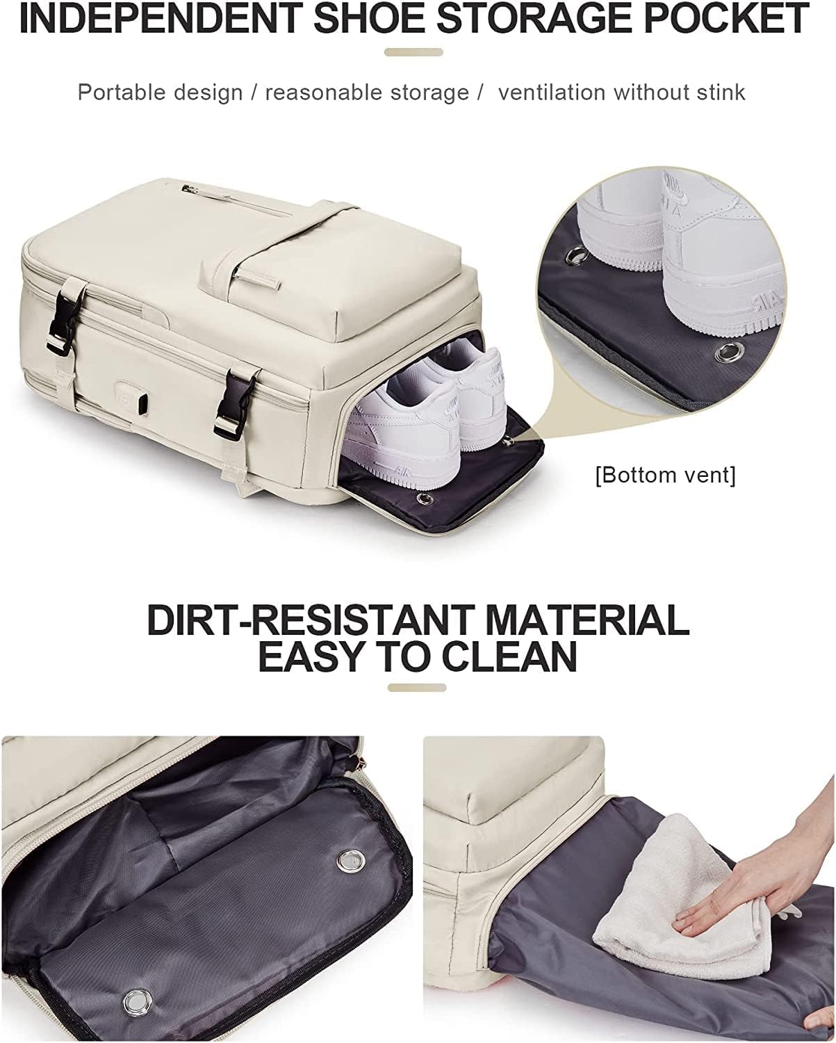 Wasserfester Reise-Rucksack mit Schuhfach & USB-Anschluss – 14" Laptop geeignet | Brehn