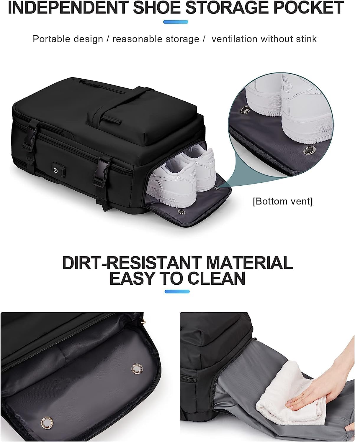Wasserfester Reise-Rucksack mit Schuhfach & USB-Anschluss – 14" Laptop geeignet | Brehn