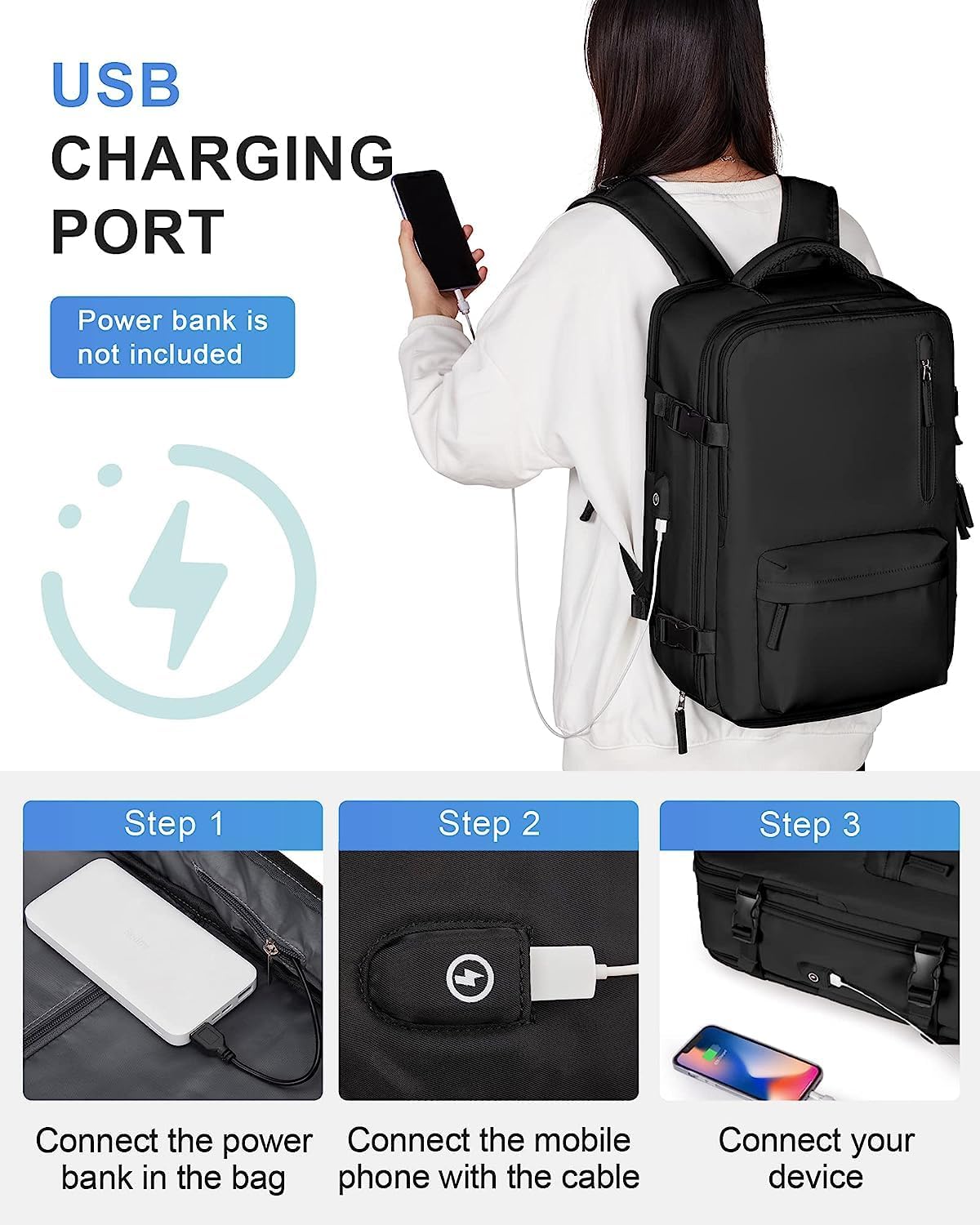 Wasserfester Reise-Rucksack mit Schuhfach & USB-Anschluss – 14" Laptop geeignet | Brehn