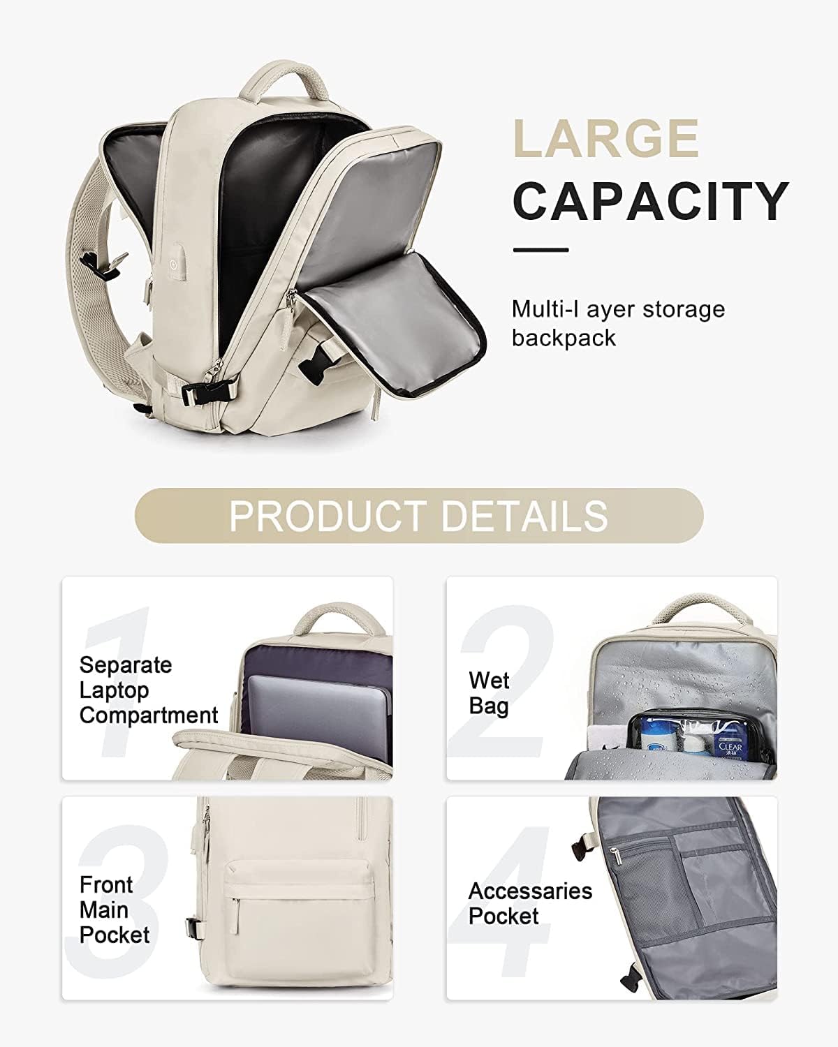Wasserfester Reise-Rucksack mit Schuhfach & USB-Anschluss – 14" Laptop geeignet | Brehn